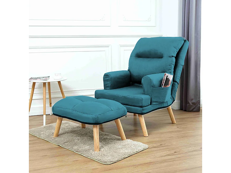 Liegesessel Sessel Relaxsessel Memo mit Fußhocker Rückenlehne 5-stufig einstellbar Farbe: Solo 261 - türkis