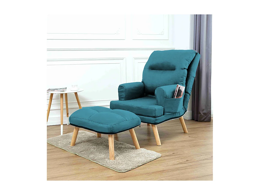 Liegesessel Sessel Relaxsessel Memo mit Fußhocker Rückenlehne 5-stufig einstellbar Farbe: Solo 261 - türkis
