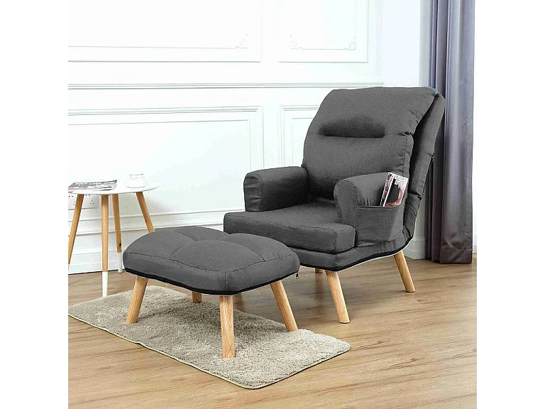 Liegesessel Sessel Relaxsessel Memo mit Fußhocker Rückenlehne 5-stufig einstellbar Farbe: Falcone 68 - grau