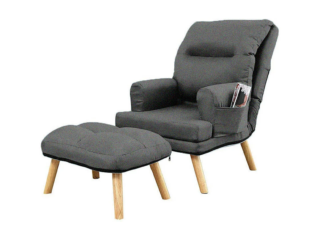 Liegesessel Sessel Relaxsessel Memo mit Fußhocker Rückenlehne 5-stufig einstellbar Farbe: Falcone 68 - grau