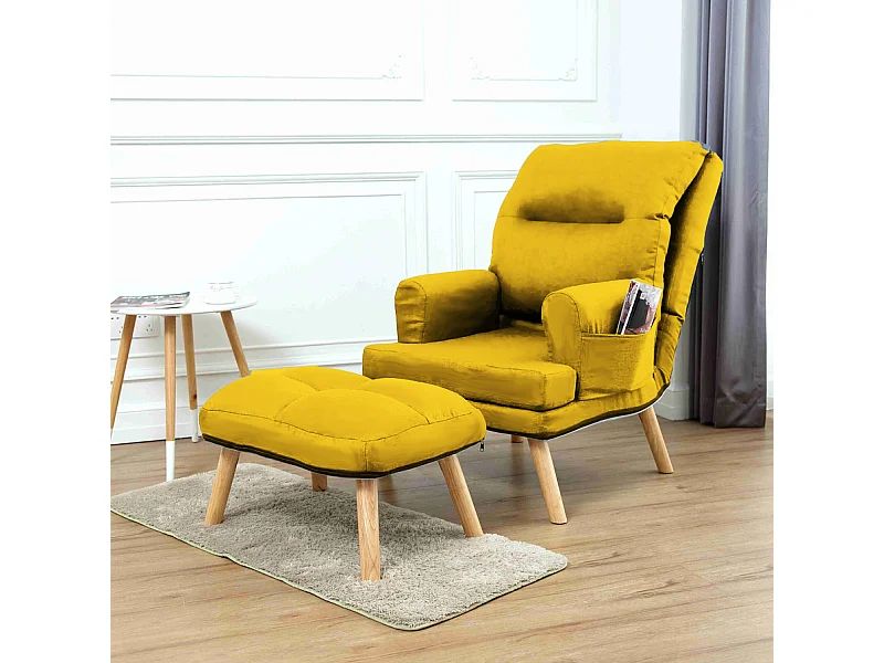 Liegesessel Sessel Relaxsessel Memo mit Fußhocker Rückenlehne 5-stufig einstellbar Farbe: Solo 257 - gelb