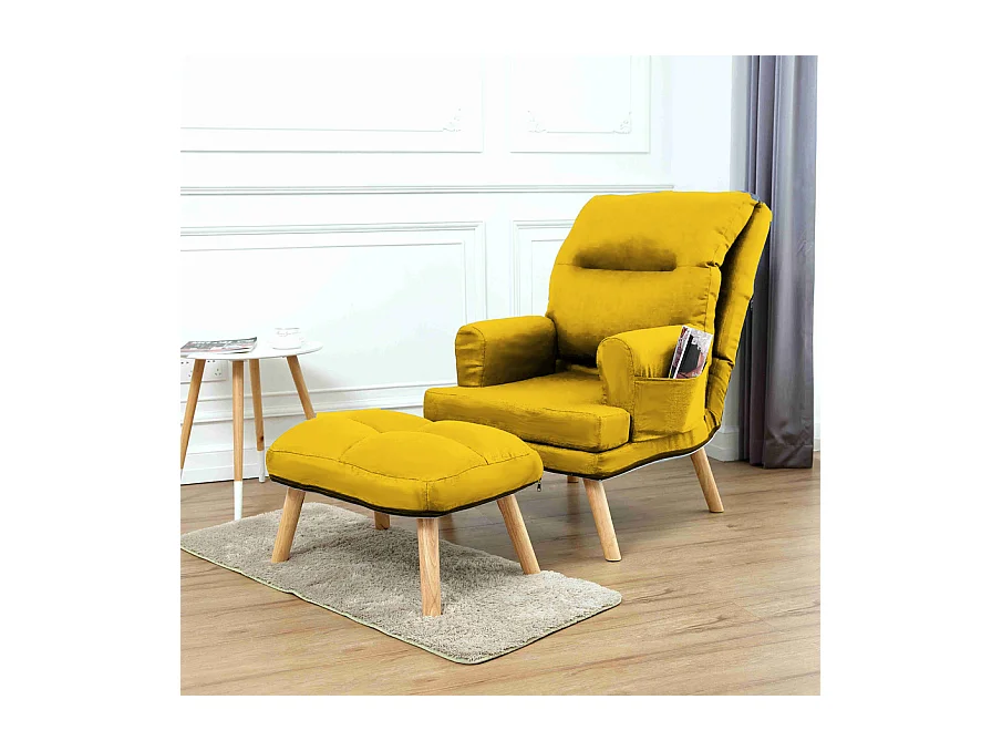 Liegesessel Sessel Relaxsessel Memo mit Fußhocker Rückenlehne 5-stufig einstellbar Farbe: Solo 257 - gelb