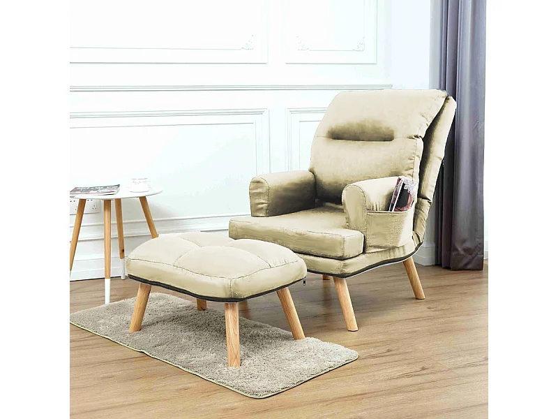 Liegesessel Sessel Relaxsessel Memo mit Fußhocker Rückenlehne 5-stufig einstellbar Farbe: Monolith 04 - ecru