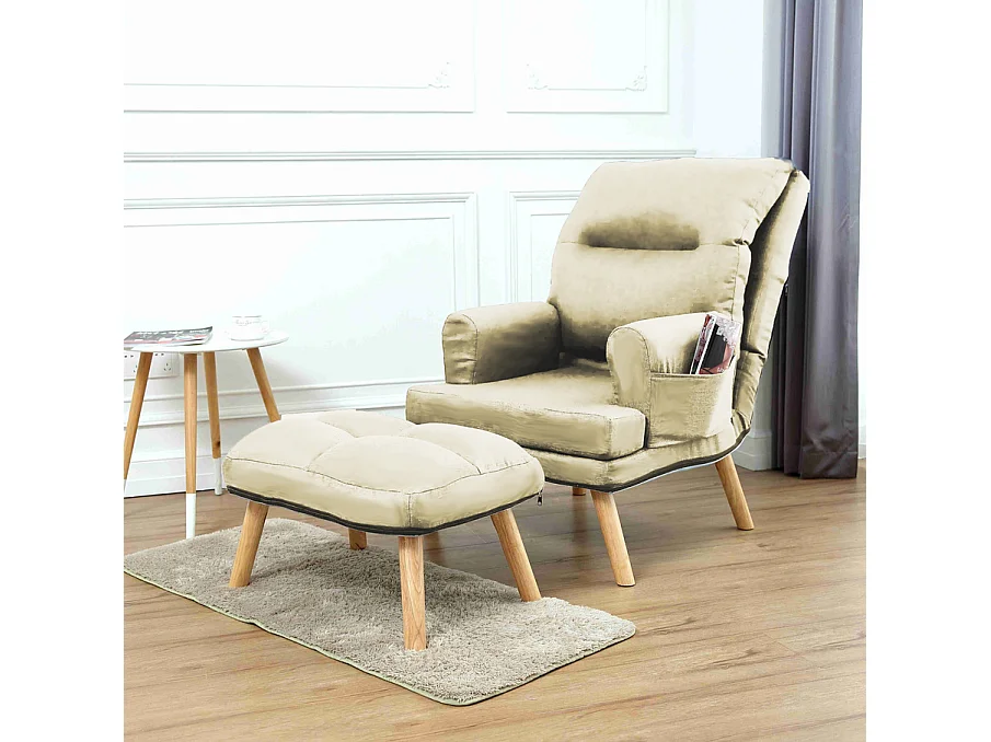 Liegesessel Sessel Relaxsessel Memo mit Fußhocker Rückenlehne 5-stufig einstellbar Farbe: Monolith 04 - ecru