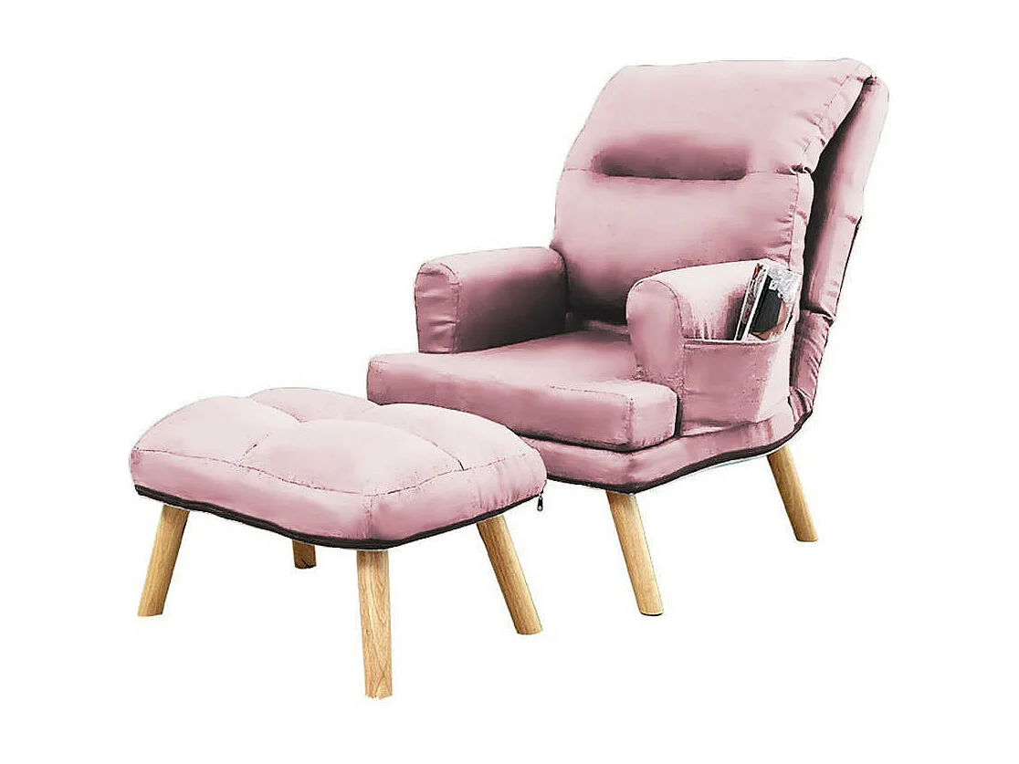 Liegesessel Sessel Relaxsessel Memo mit Fußhocker Rückenlehne 5-stufig einstellbar Farbe: Amor Velvet 4308 - rosa