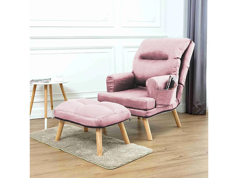 Liegesessel Sessel Relaxsessel Memo mit Fußhocker Rückenlehne 5-stufig einstellbar Farbe: Amor Velvet 4308 - rosa