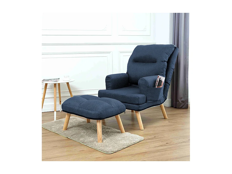 Liegesessel Sessel Relaxsessel Memo mit Fußhocker Rückenlehne 5-stufig einstellbar Farbe: Falcone 80 - dunkelblau