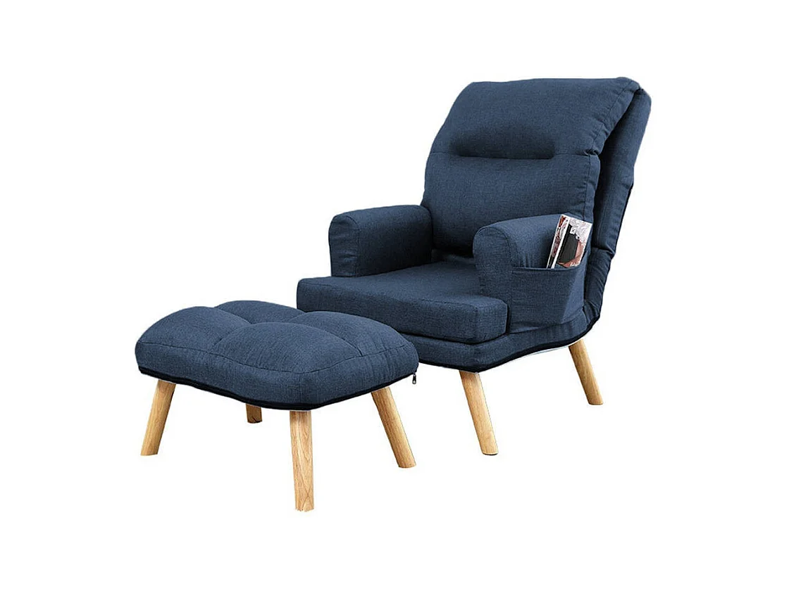 Liegesessel Sessel Relaxsessel Memo mit Fußhocker Rückenlehne 5-stufig einstellbar Farbe: Falcone 80 - dunkelblau