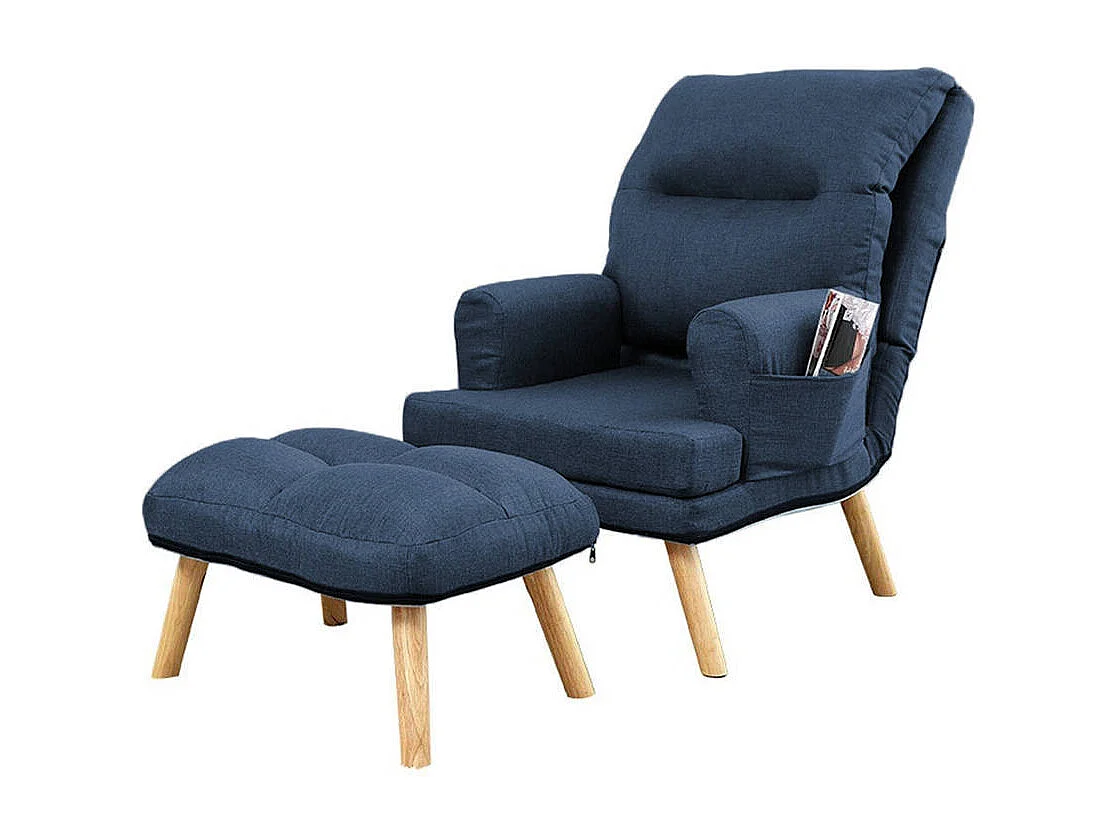 Liegesessel Sessel Relaxsessel Memo mit Fußhocker Rückenlehne 5-stufig einstellbar Farbe: Falcone 80 - dunkelblau