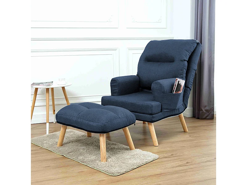 Liegesessel Sessel Relaxsessel Memo mit Fußhocker Rückenlehne 5-stufig einstellbar Farbe: Falcone 80 - dunkelblau