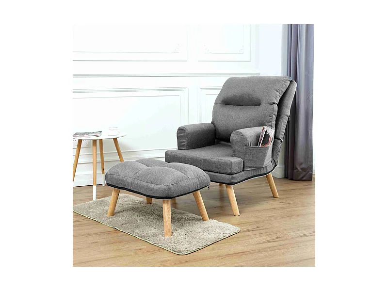 Liegesessel Sessel Relaxsessel Memo mit Fußhocker Rückenlehne 5-stufig einstellbar Farbe: Falcone 21 - hellgrau