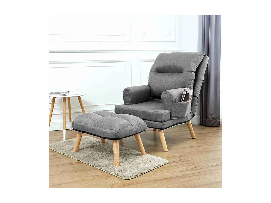 Liegesessel Sessel Relaxsessel Memo mit Fußhocker Rückenlehne 5-stufig einstellbar Farbe: Falcone 21 - hellgrau