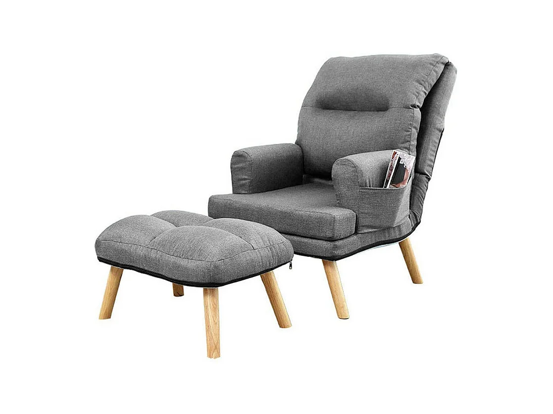 Liegesessel Sessel Relaxsessel Memo mit Fußhocker Rückenlehne 5-stufig einstellbar Farbe: Falcone 21 - hellgrau