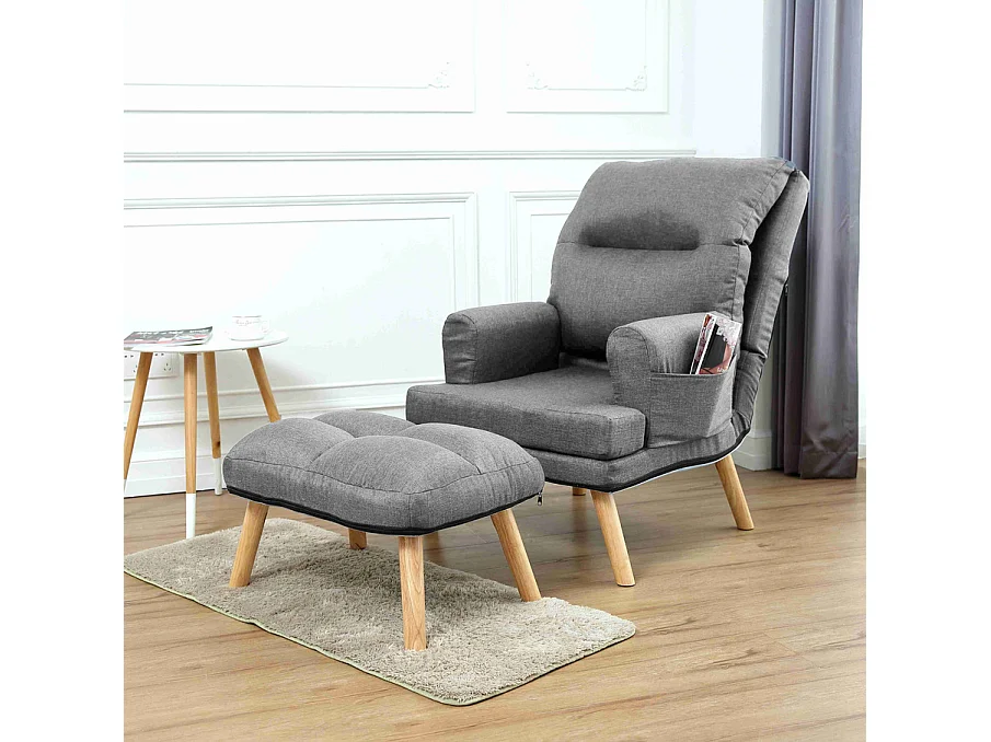Liegesessel Sessel Relaxsessel Memo mit Fußhocker Rückenlehne 5-stufig einstellbar Farbe: Falcone 21 - hellgrau
