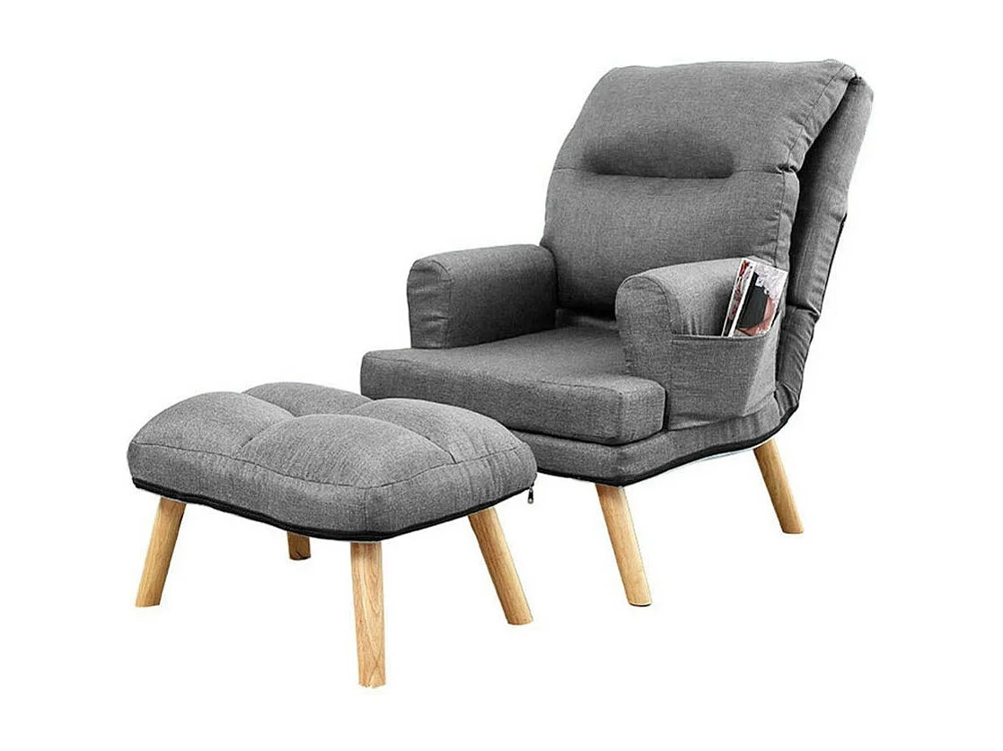 Liegesessel Sessel Relaxsessel Memo mit Fußhocker Rückenlehne 5-stufig einstellbar Farbe: Falcone 21 - hellgrau