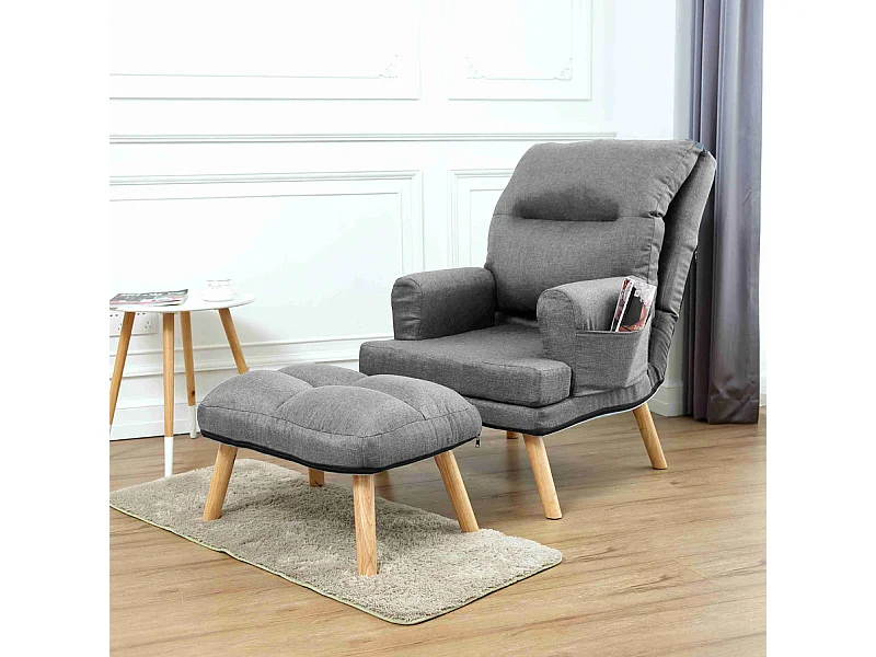 Liegesessel Sessel Relaxsessel Memo mit Fußhocker Rückenlehne 5-stufig einstellbar Farbe: Falcone 21 - hellgrau