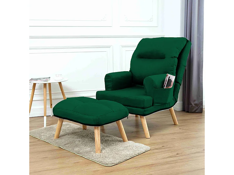 Liegesessel Sessel Relaxsessel Memo mit Fußhocker Rückenlehne 5-stufig einstellbar Farbe: Amor Velvet 4311 - dunkelgrün