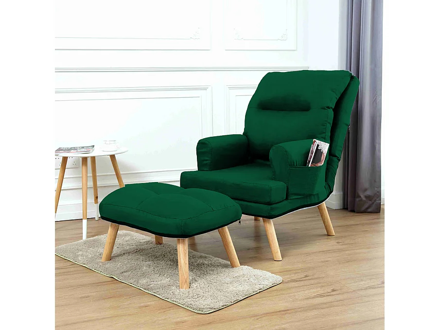 Liegesessel Sessel Relaxsessel Memo mit Fußhocker Rückenlehne 5-stufig einstellbar Farbe: Amor Velvet 4311 - dunkelgrün