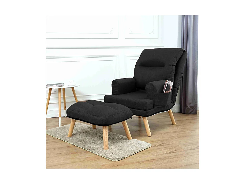 Liegesessel Sessel Relaxsessel Memo mit Fußhocker Rückenlehne 5-stufig einstellbar Farbe: Falcone 14 - schwarz