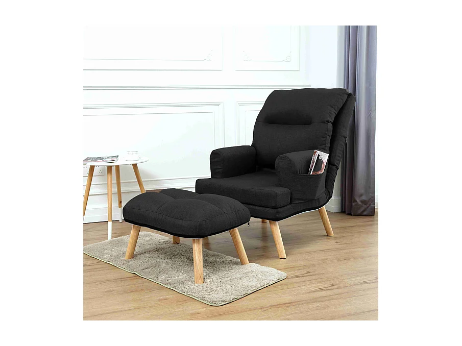 Liegesessel Sessel Relaxsessel Memo mit Fußhocker Rückenlehne 5-stufig einstellbar Farbe: Falcone 14 - schwarz
