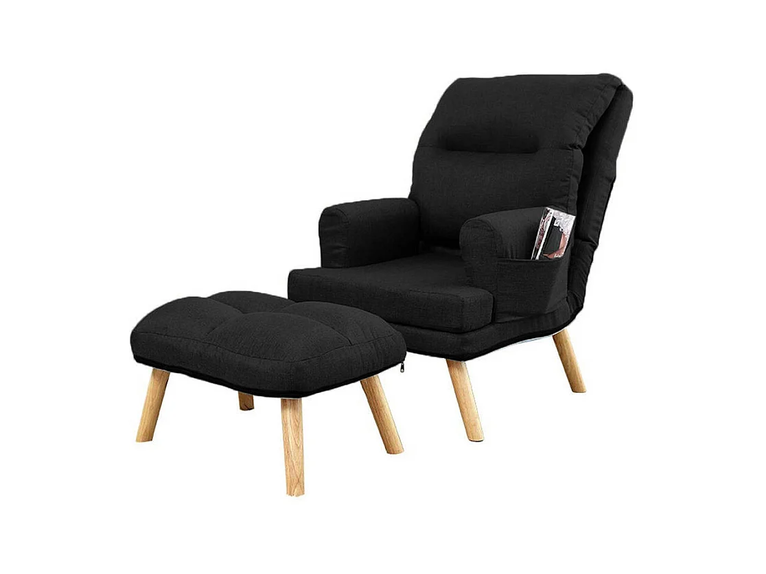 Liegesessel Sessel Relaxsessel Memo mit Fußhocker Rückenlehne 5-stufig einstellbar Farbe: Falcone 14 - schwarz