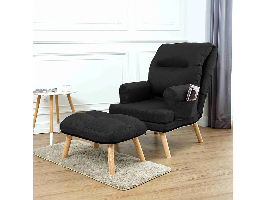 Liegesessel Sessel Relaxsessel Memo mit Fußhocker Rückenlehne 5-stufig einstellbar Farbe: Falcone 14 - schwarz
