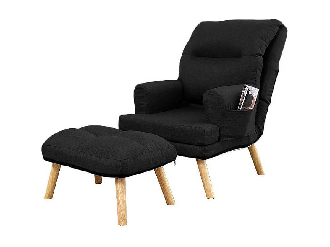 Liegesessel Sessel Relaxsessel Memo mit Fußhocker Rückenlehne 5-stufig einstellbar Farbe: Falcone 14 - schwarz