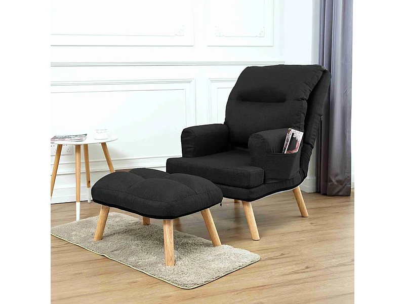 Liegesessel Sessel Relaxsessel Memo mit Fußhocker Rückenlehne 5-stufig einstellbar Farbe: Falcone 14 - schwarz