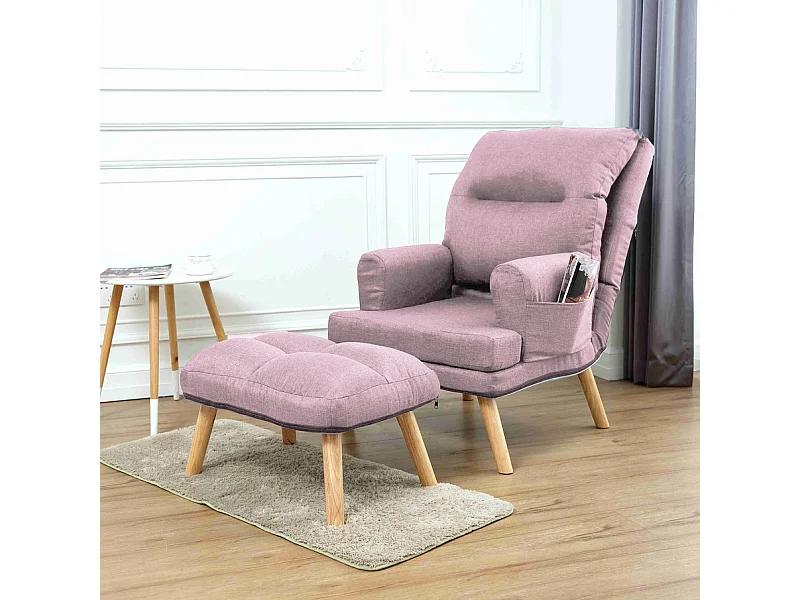 Liegesessel Sessel Relaxsessel Memo mit Fußhocker Rückenlehne 5-stufig einstellbar Farbe: Samoa 10 - puderrosa