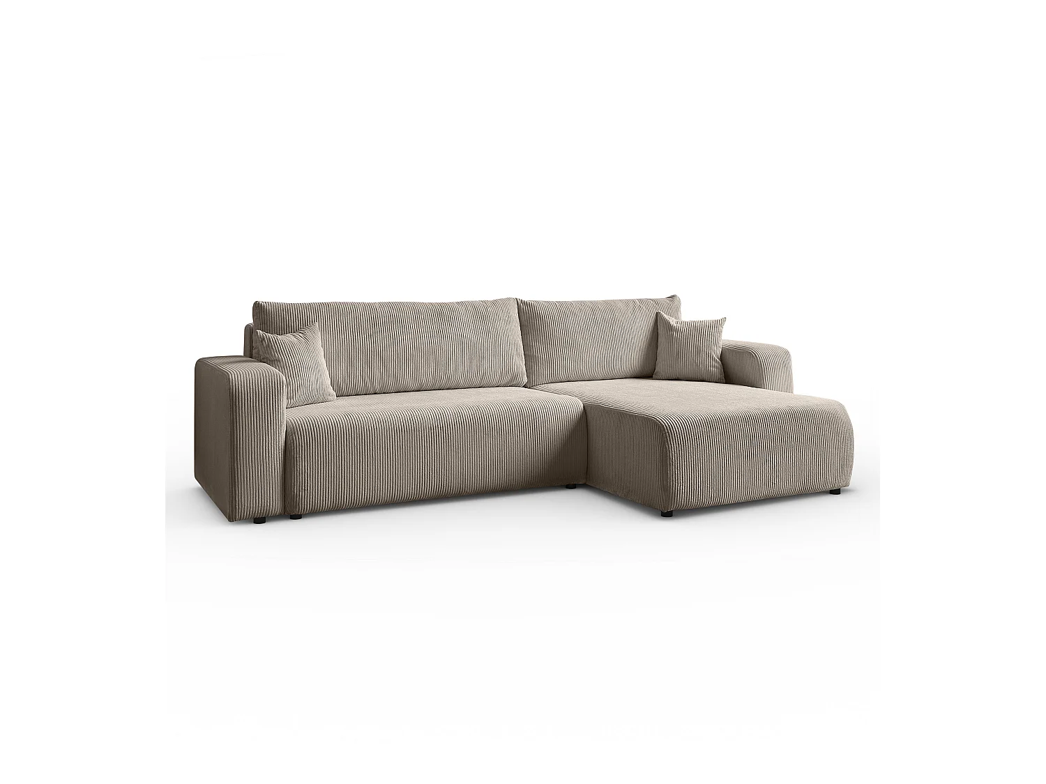 Ecksofa L Form Sofia 277 x 143 cm mit Schlaffunktion und Bettkasten Couch Cord Schlafsofa Schlafcouch Sofa universale Seite, beige, cappucino