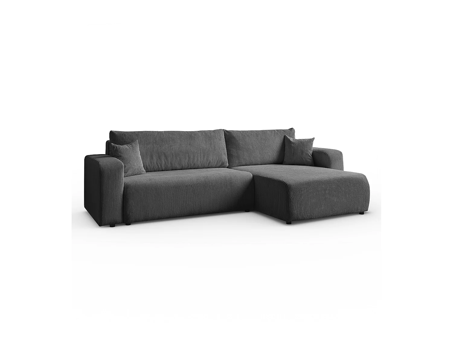 Ecksofa L Form Sofia 277 x 143 cm mit Schlaffunktion und Bettkasten Couch Cord Schlafsofa Schlafcouch Sofa universale Seite, dunkelgrau