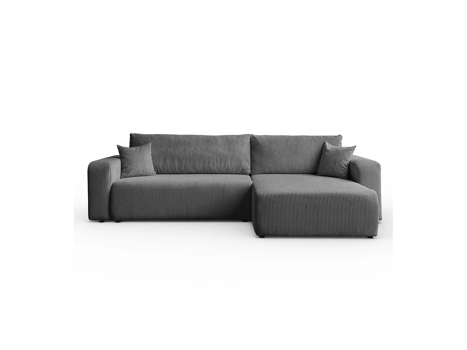 Ecksofa L Form Sofia 277 x 143 cm mit Schlaffunktion und Bettkasten Couch Cord Schlafsofa Schlafcouch Sofa universale Seite, dunkelgrau