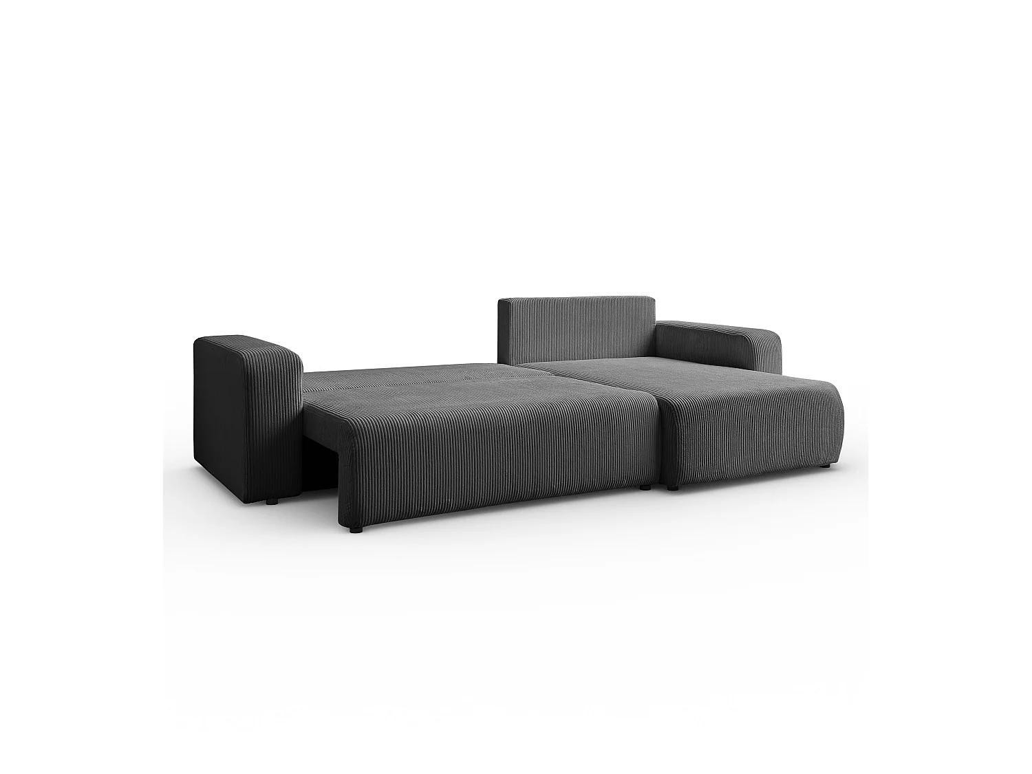 Ecksofa L Form Sofia 277 x 143 cm mit Schlaffunktion und Bettkasten Couch Cord Schlafsofa Schlafcouch Sofa universale Seite, dunkelgrau