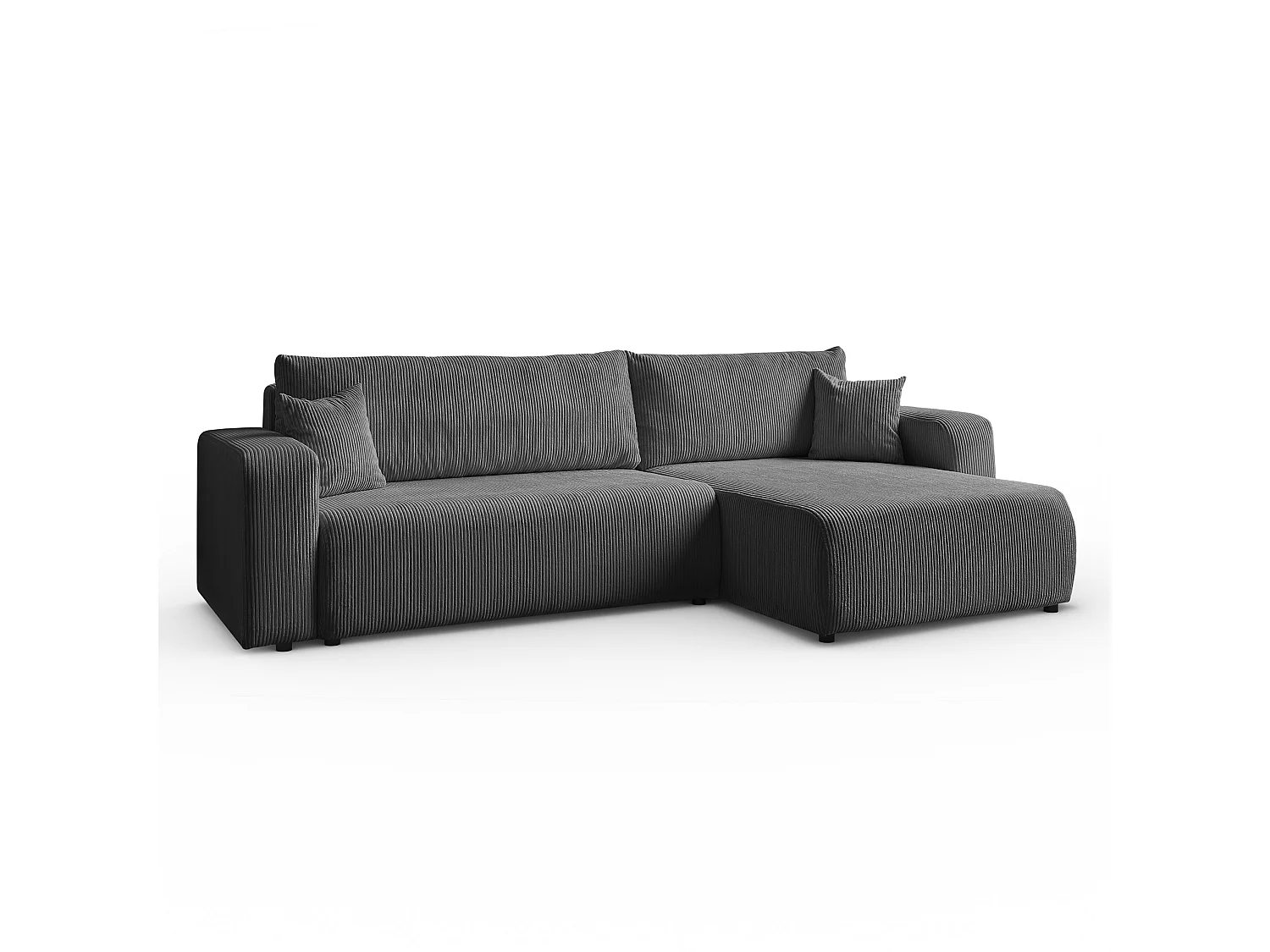 Ecksofa L Form Sofia 277 x 143 cm mit Schlaffunktion und Bettkasten Couch Cord Schlafsofa Schlafcouch Sofa universale Seite, dunkelgrau