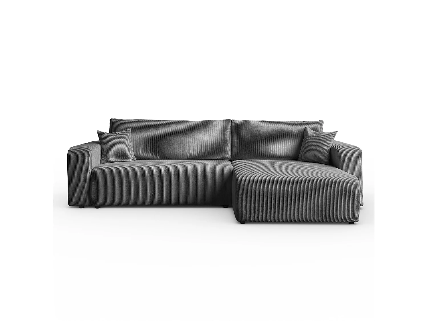 Ecksofa L Form Sofia 277 x 143 cm mit Schlaffunktion und Bettkasten Couch Cord Schlafsofa Schlafcouch Sofa universale Seite, dunkelgrau