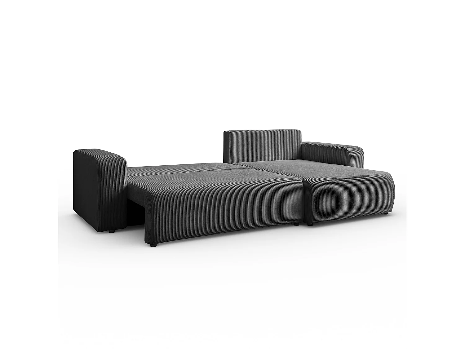 Ecksofa L Form Sofia 277 x 143 cm mit Schlaffunktion und Bettkasten Couch Cord Schlafsofa Schlafcouch Sofa universale Seite, dunkelgrau
