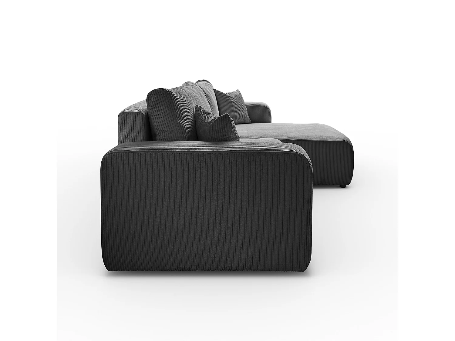 Ecksofa L Form Sofia 277 x 143 cm mit Schlaffunktion und Bettkasten Couch Cord Schlafsofa Schlafcouch Sofa universale Seite, dunkelgrau