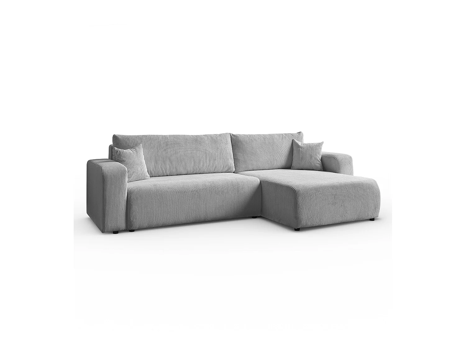 Ecksofa L Form Sofia 277 x 143 cm mit Schlaffunktion und Bettkasten Couch Cord Schlafsofa Schlafcouch Sofa universale Seite, hellgrau