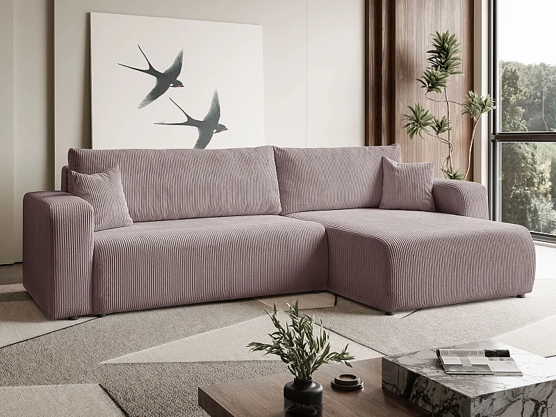 Ecksofa L Form Sofia 277 x 143 cm mit Schlaffunktion und Bettkasten Couch Cord Schlafsofa Schlafcouch Sofa universale Seite, puderrosa