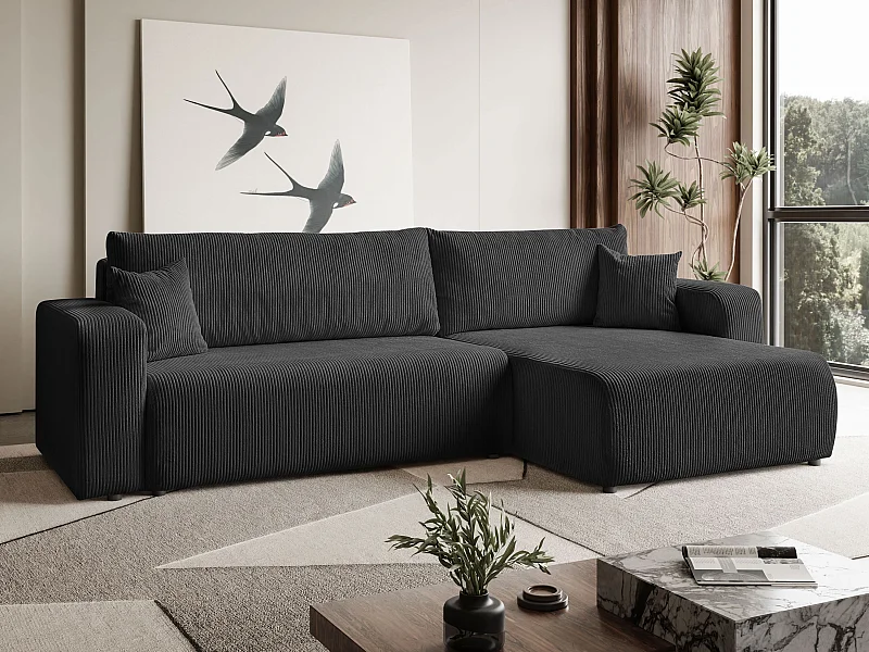 Ecksofa L Form Sofia 277 x 143 cm mit Schlaffunktion und Bettkasten Couch Cord Schlafsofa Schlafcouch Sofa universale Seite, graphit