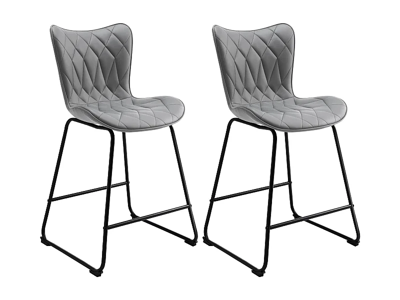 Moderne HomeMiYN Kruk - Set van 2 in grijs, van duurzaam kunstleer met ruitpatroon