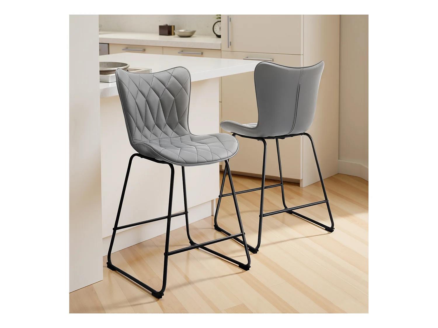 Taburete alto - 2 gris oscuro, acolchado diamante 'piel de gato'