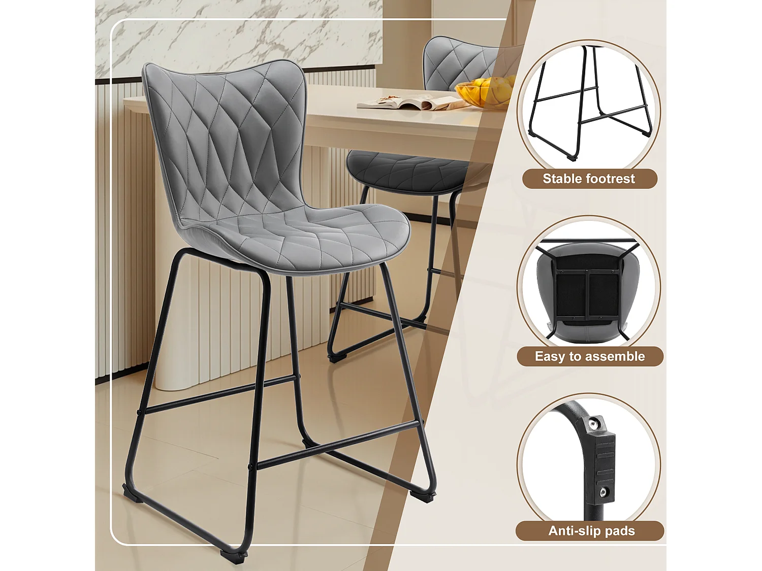 Lot de 2 Tabourets de bar hauts Tabourets de bar modernes et élégants adaptés à un usage domestique et commercial