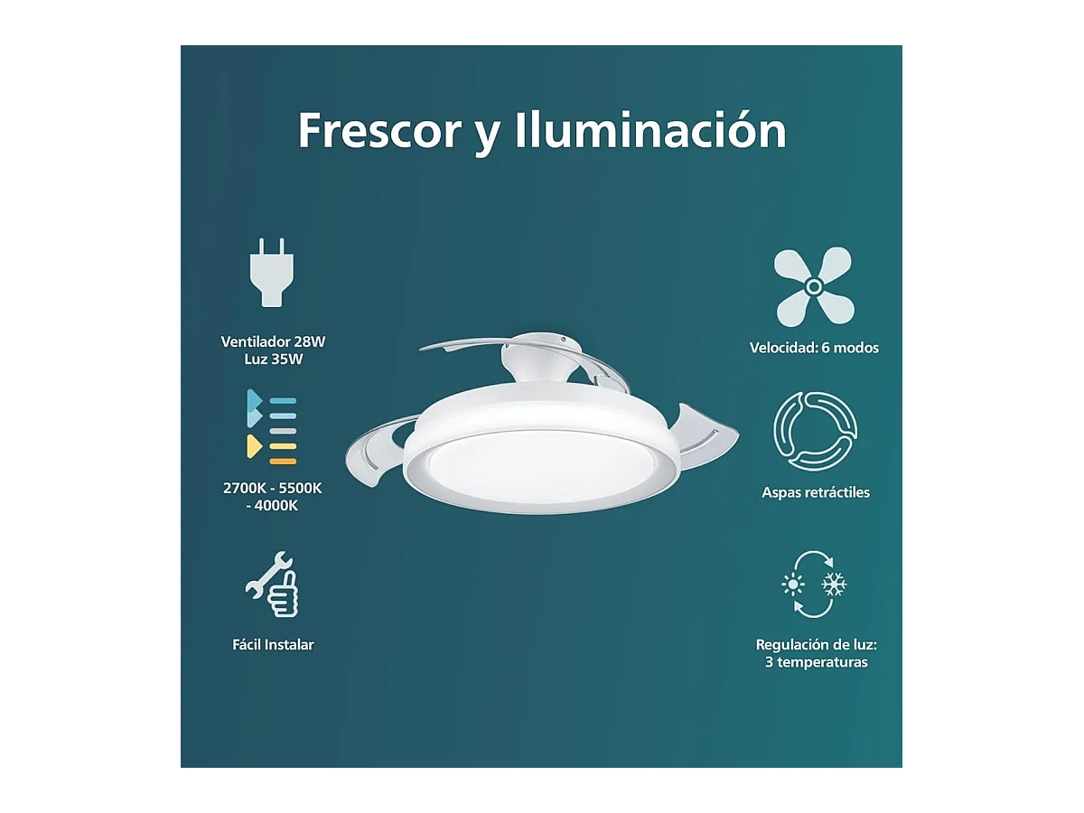 Ventilador de techo Philips Bliss 35W 3 aspas retráctiles mando a distancia blanco Ø106 cm