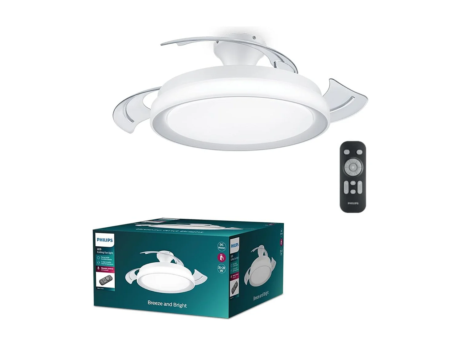 Ventilador de techo Philips Bliss 35W 3 aspas retráctiles mando a distancia blanco Ø106 cm