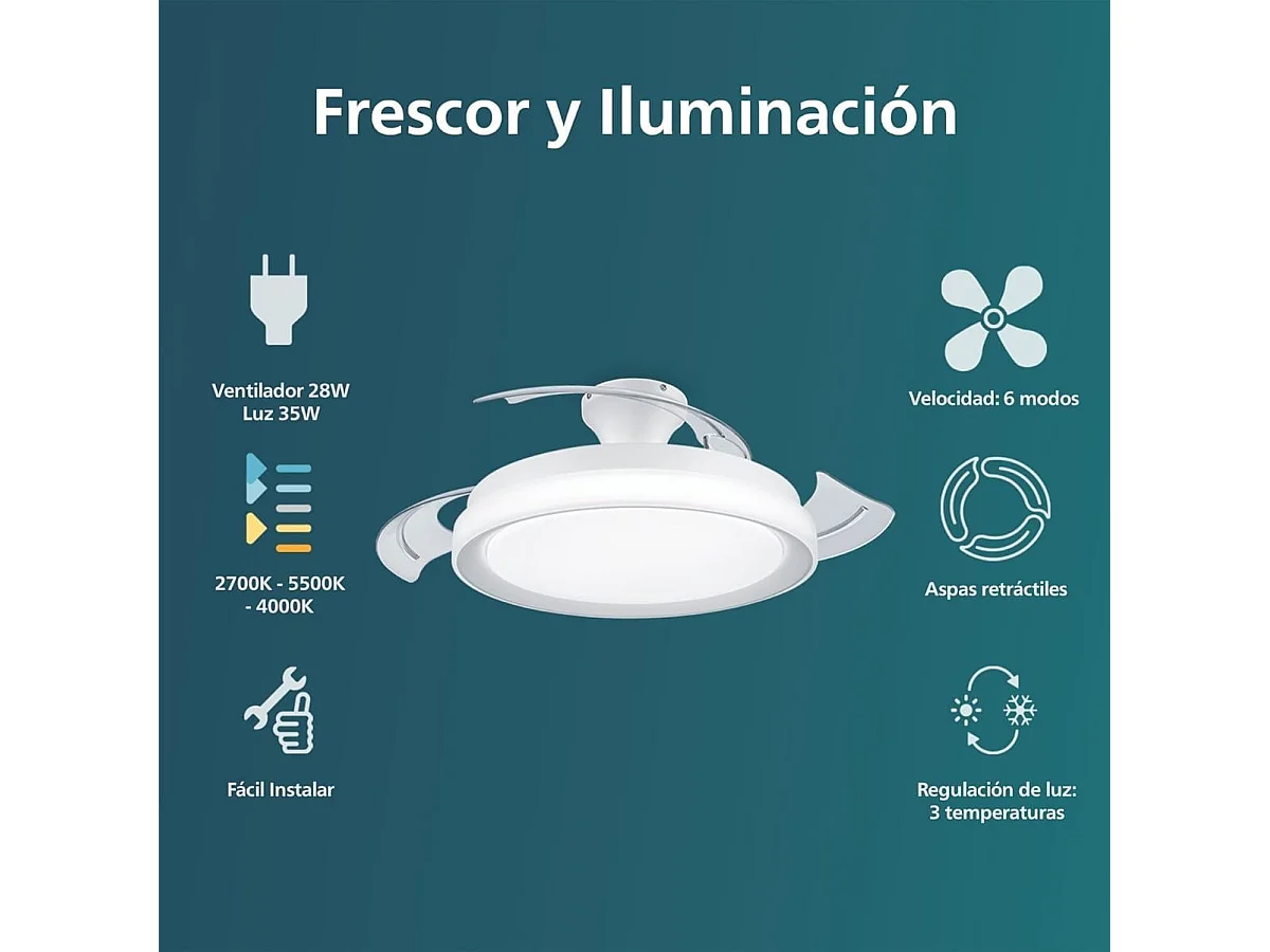 Ventilador de techo Philips Bliss 35W 3 aspas retráctiles mando a distancia blanco Ø106 cm
