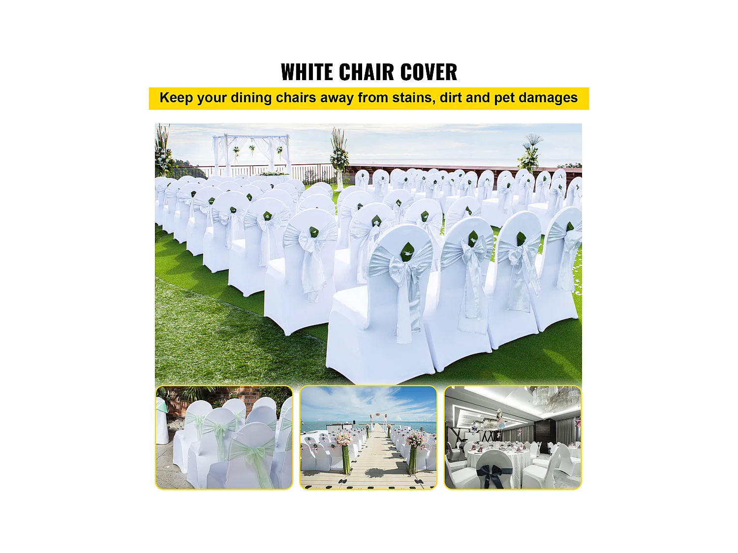Housses de Chaise Couverture SucceBuy 50PCS, Blanc, Élastique pour Mariage et Fête et Réunion d'Affaires et Banquet