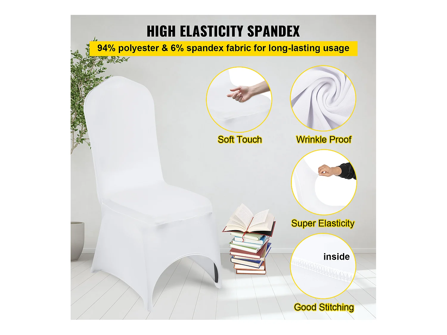 Housses de Chaise Couverture SucceBuy 50PCS, Blanc, Élastique pour Mariage et Fête et Réunion d'Affaires et Banquet