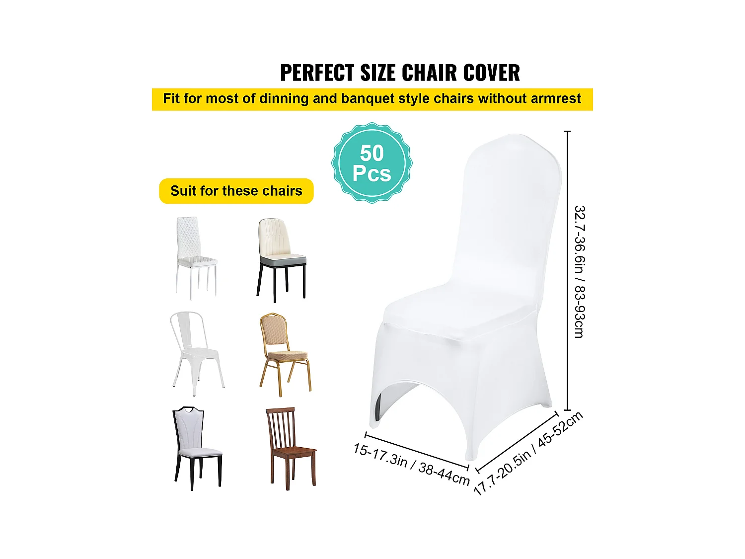 Housses de Chaise Couverture SucceBuy 50PCS, Blanc, Élastique pour Mariage et Fête et Réunion d'Affaires et Banquet