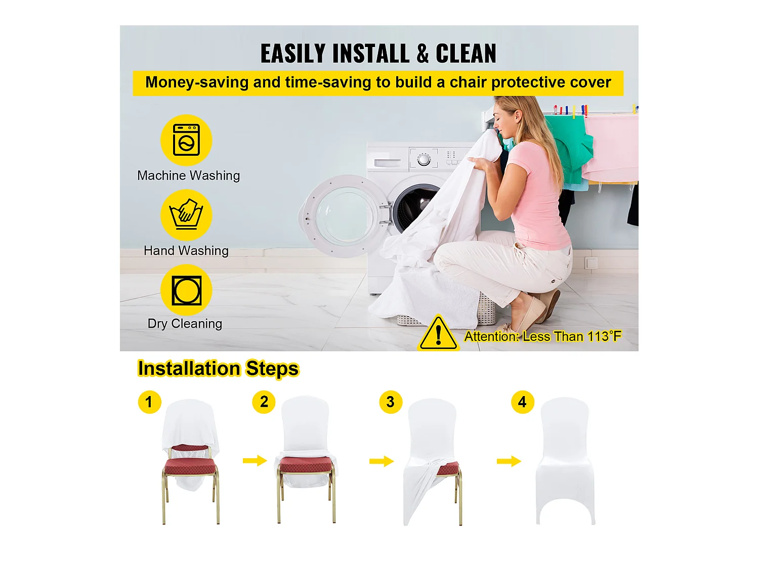 Housses de Chaise Couverture SucceBuy 50PCS, Blanc, Élastique pour Mariage et Fête et Réunion d'Affaires et Banquet